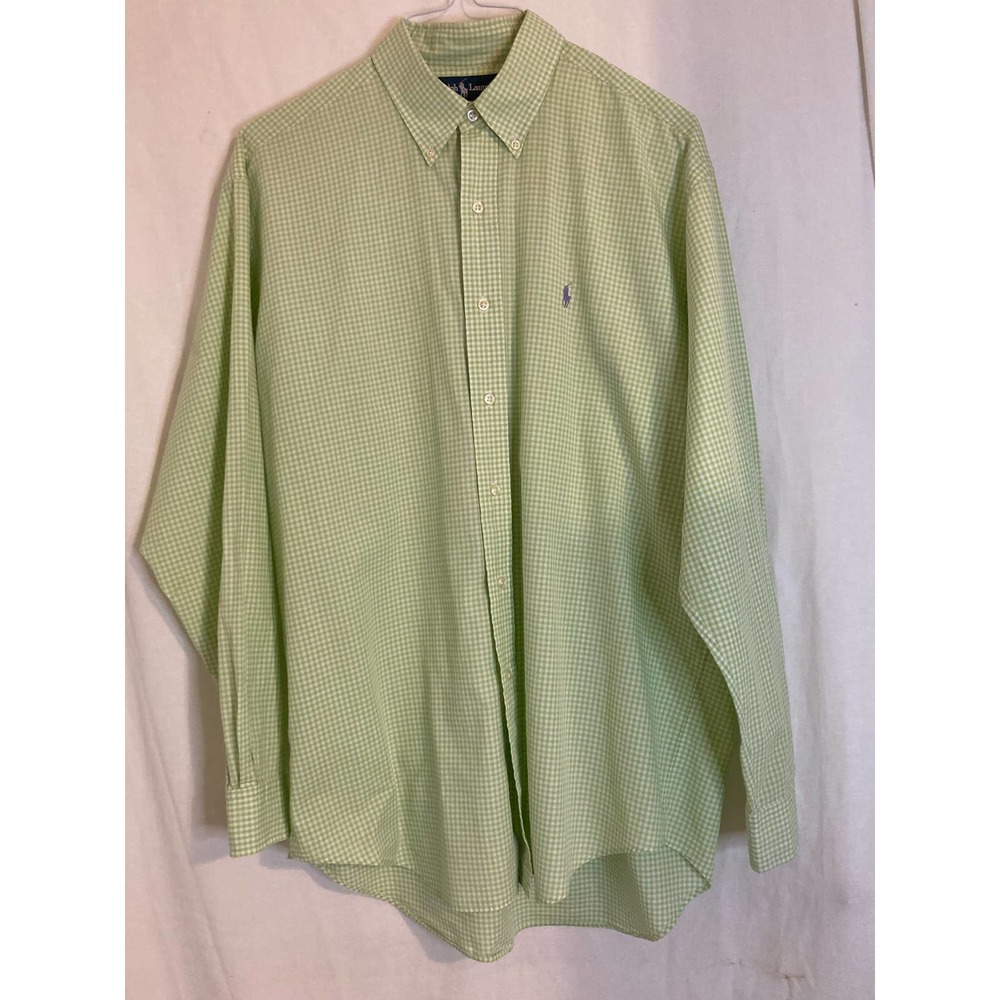 Polo Ralph Lauren‎ Long Sleeve Button Up Blake Size L  100% Cotton Green & White